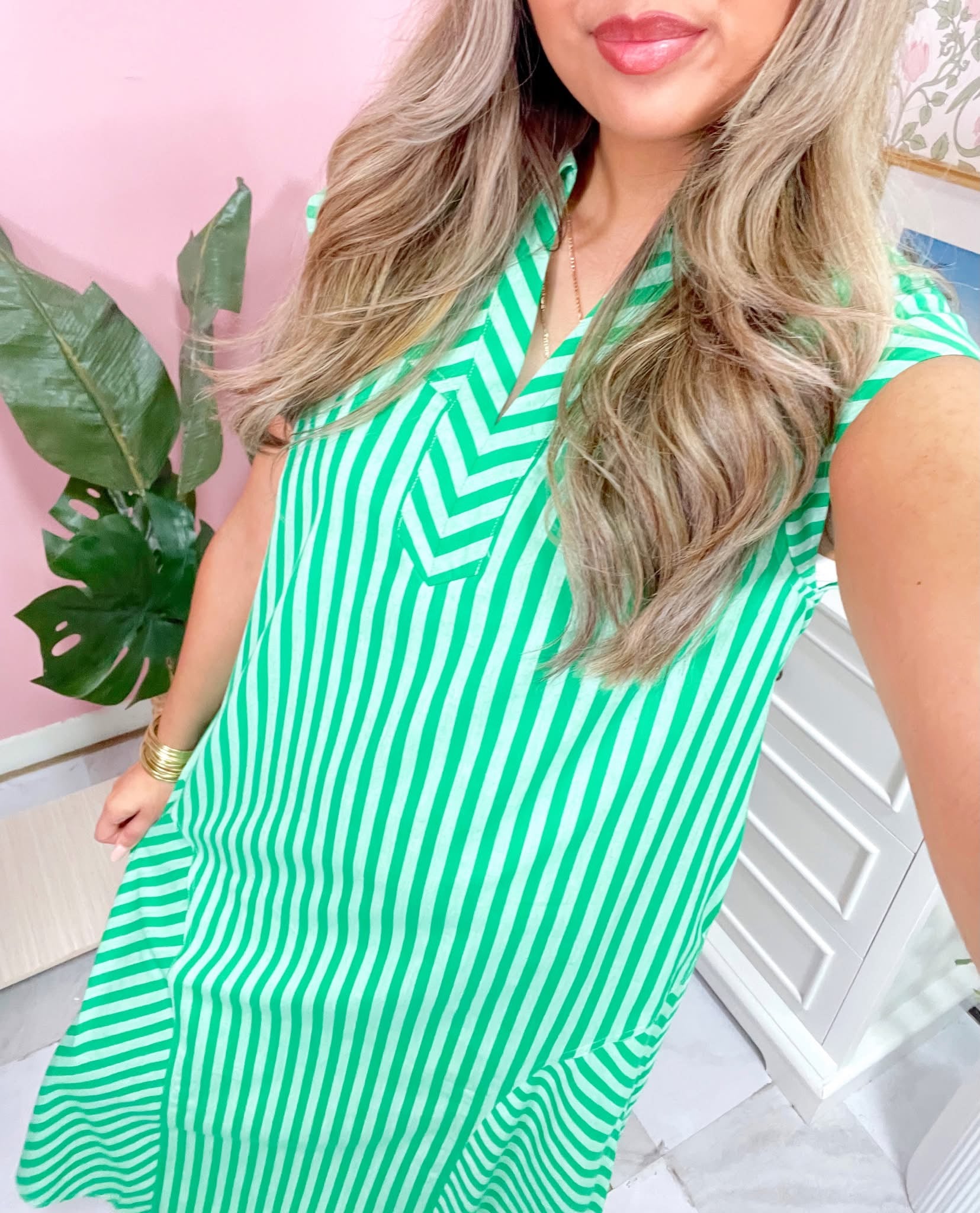 Green Striped Midi Dress