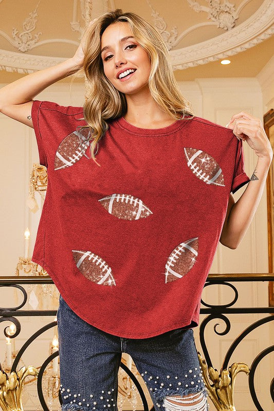 RED Football Sequins Tee