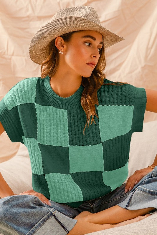 Doublemint Checkered Sweater Top