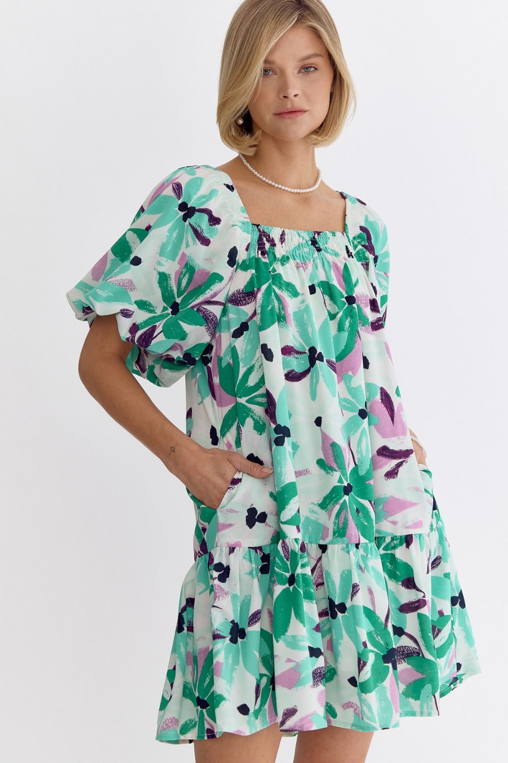 Pops of Green Floral Dress