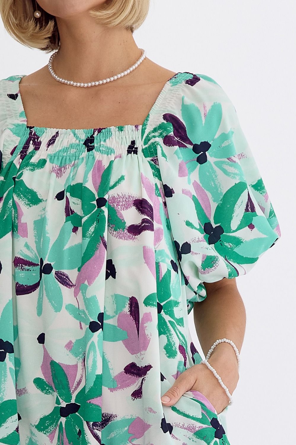 Pops of Green Floral Dress