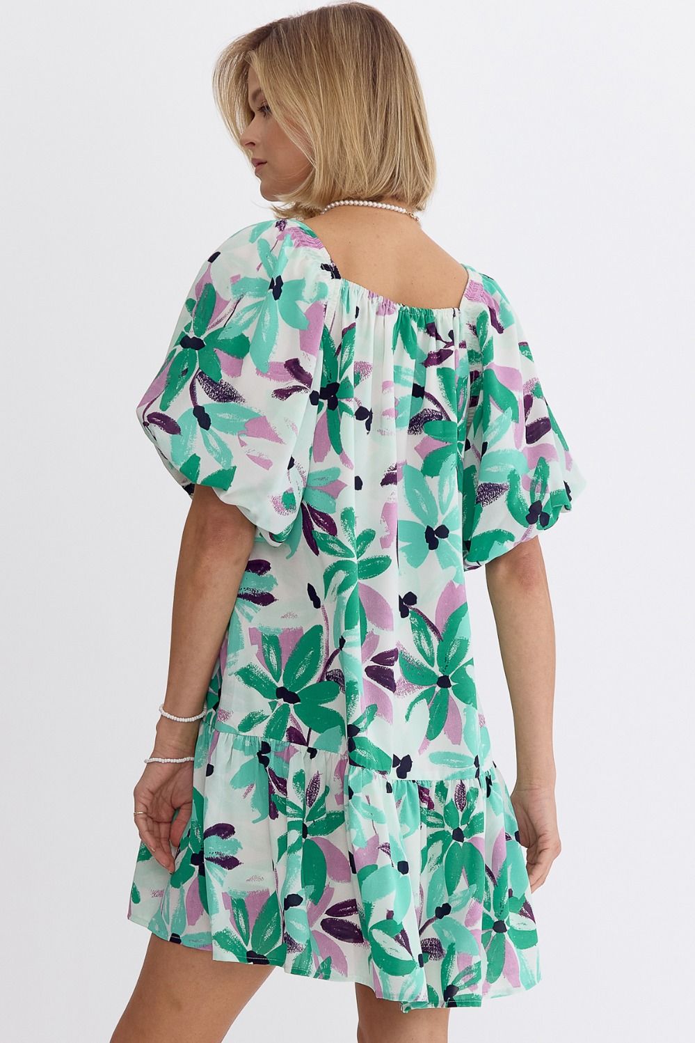 Pops of Green Floral Dress