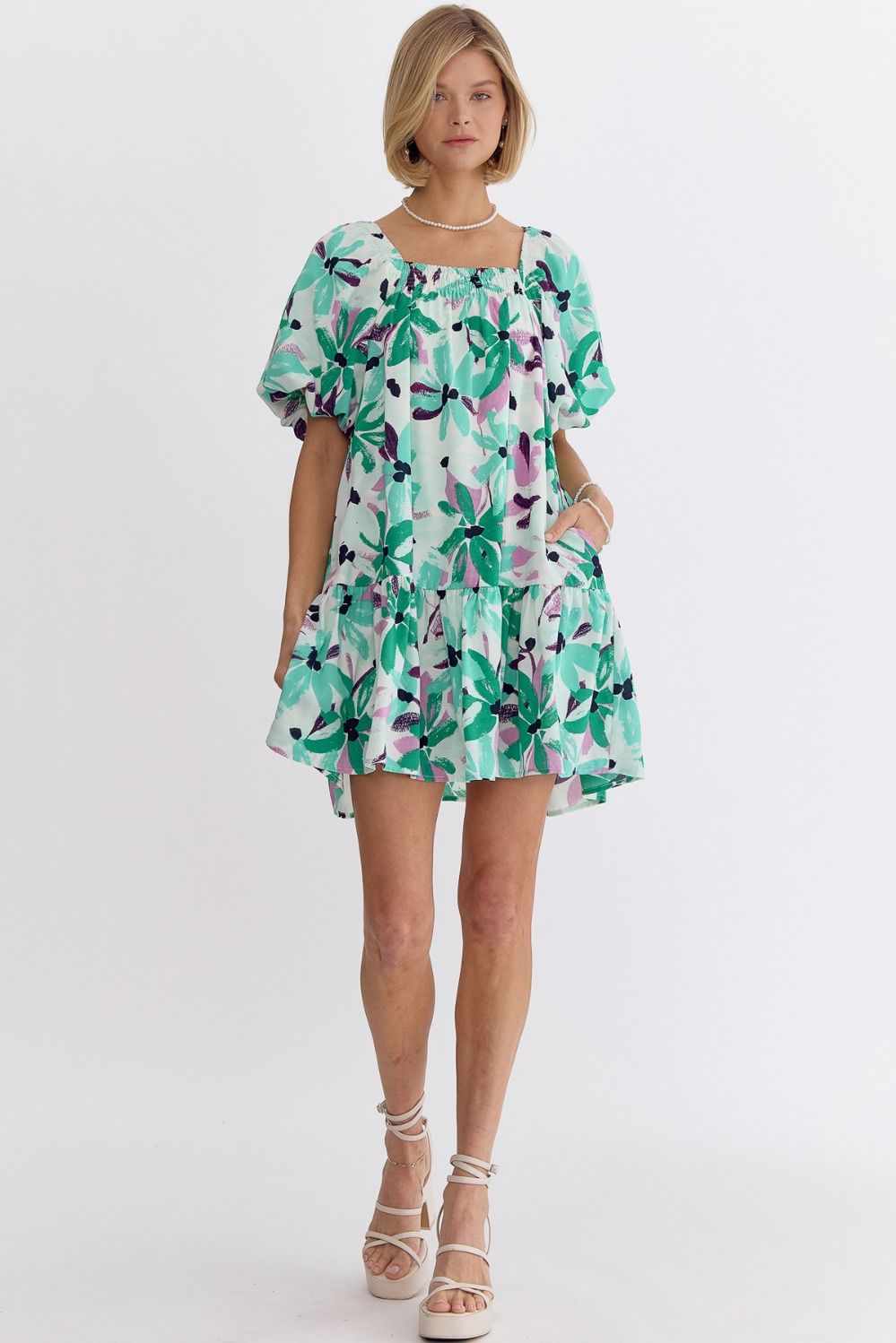 Pops of Green Floral Dress