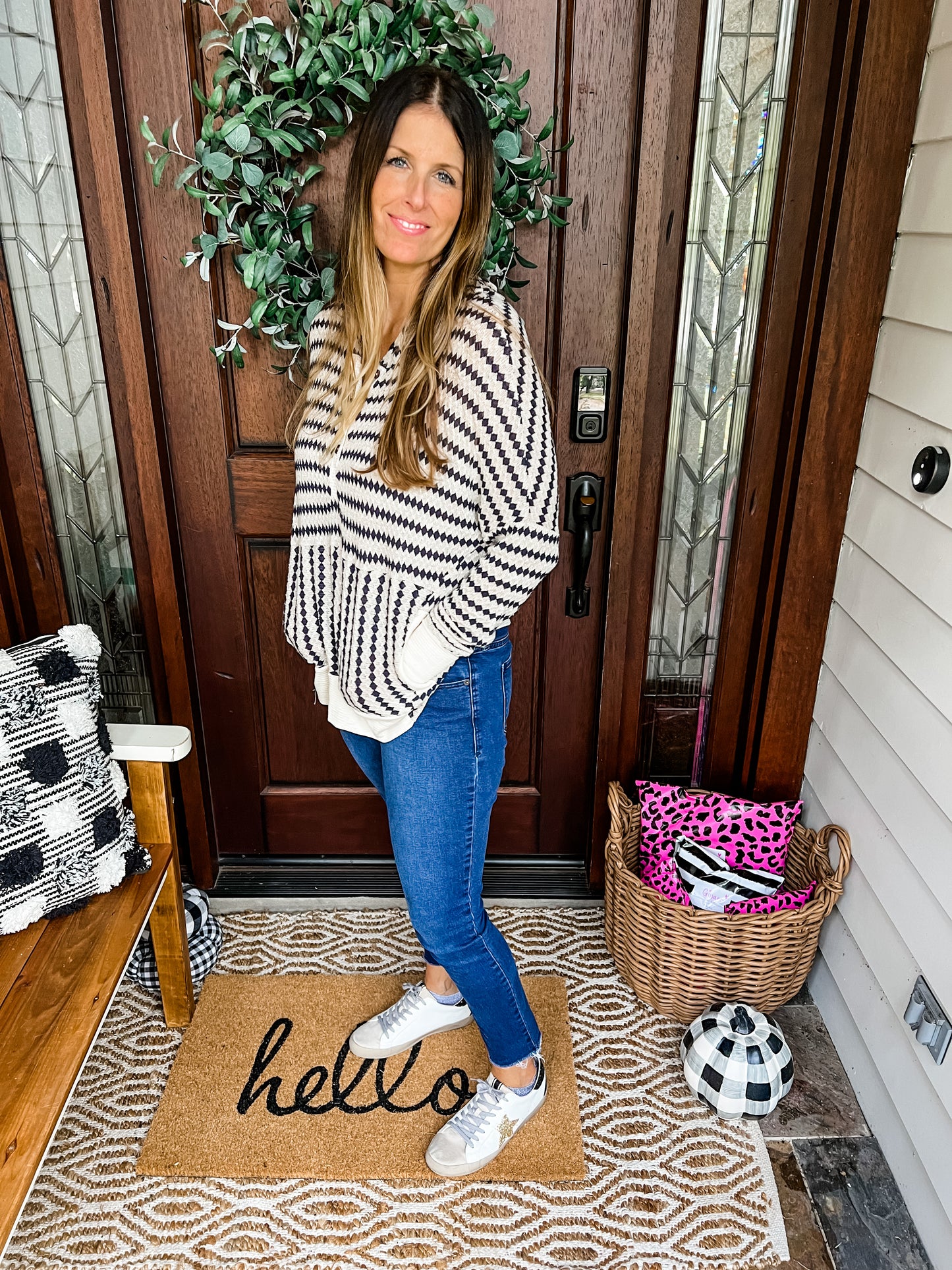 Navy and Cream Striped Hoodie